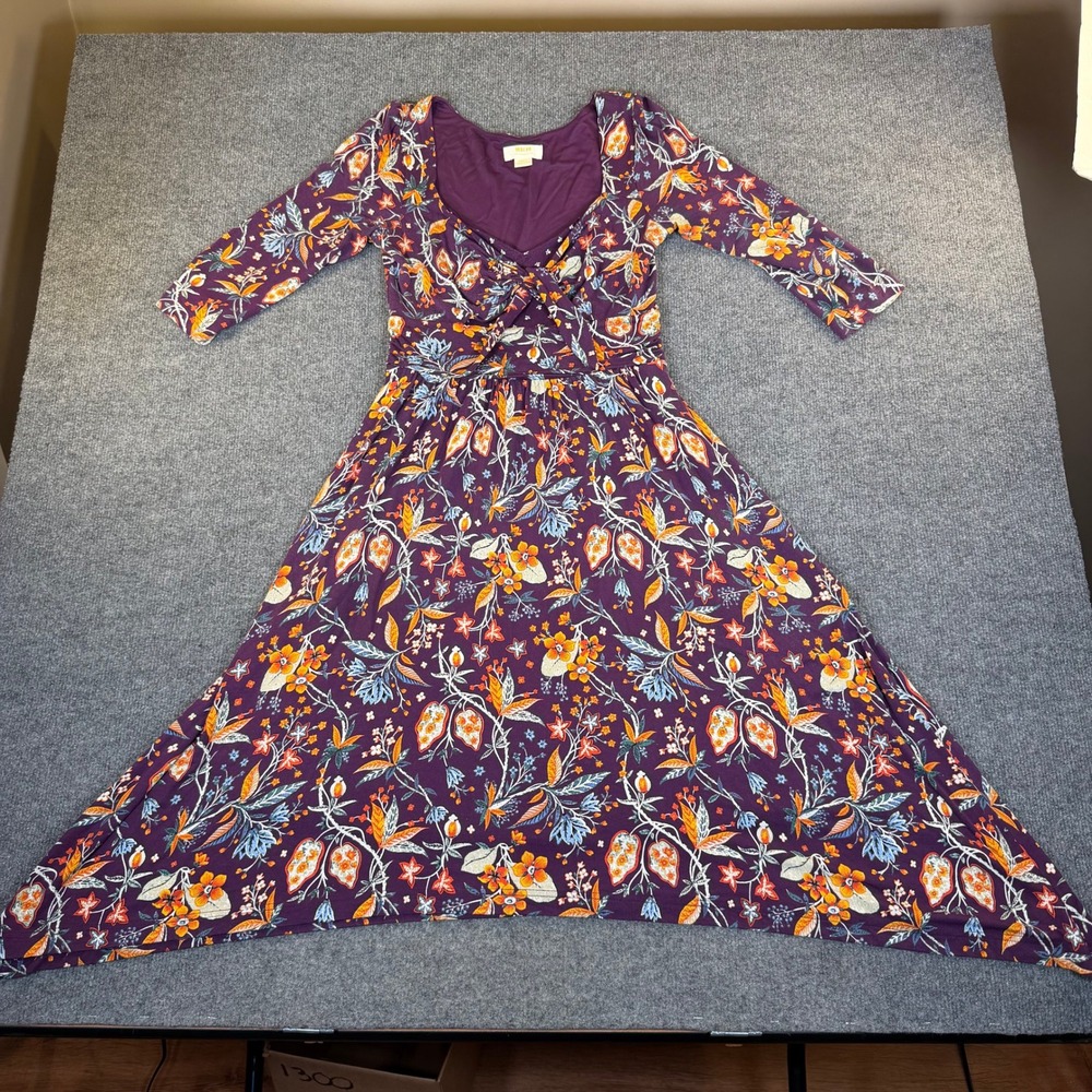 Maeve Anthropologie Purple Floral Twist Front Handkerchief Hem Dress Small #3002